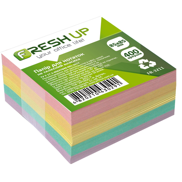 Блок паперу для нотаток 85х85мм 400 арк не клеєний, класика Fresh Up